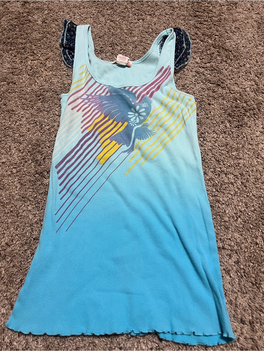 OP Blue Ombre Tank Dress with Bird and Stripe Graphic